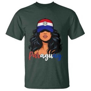 Proud Paraguayan Woman Melanin Curls Afro Latina T Shirt Paraguay Flag Roots Hispanic Heritage Pride TS02 Dark Forest Green Print Your Wear