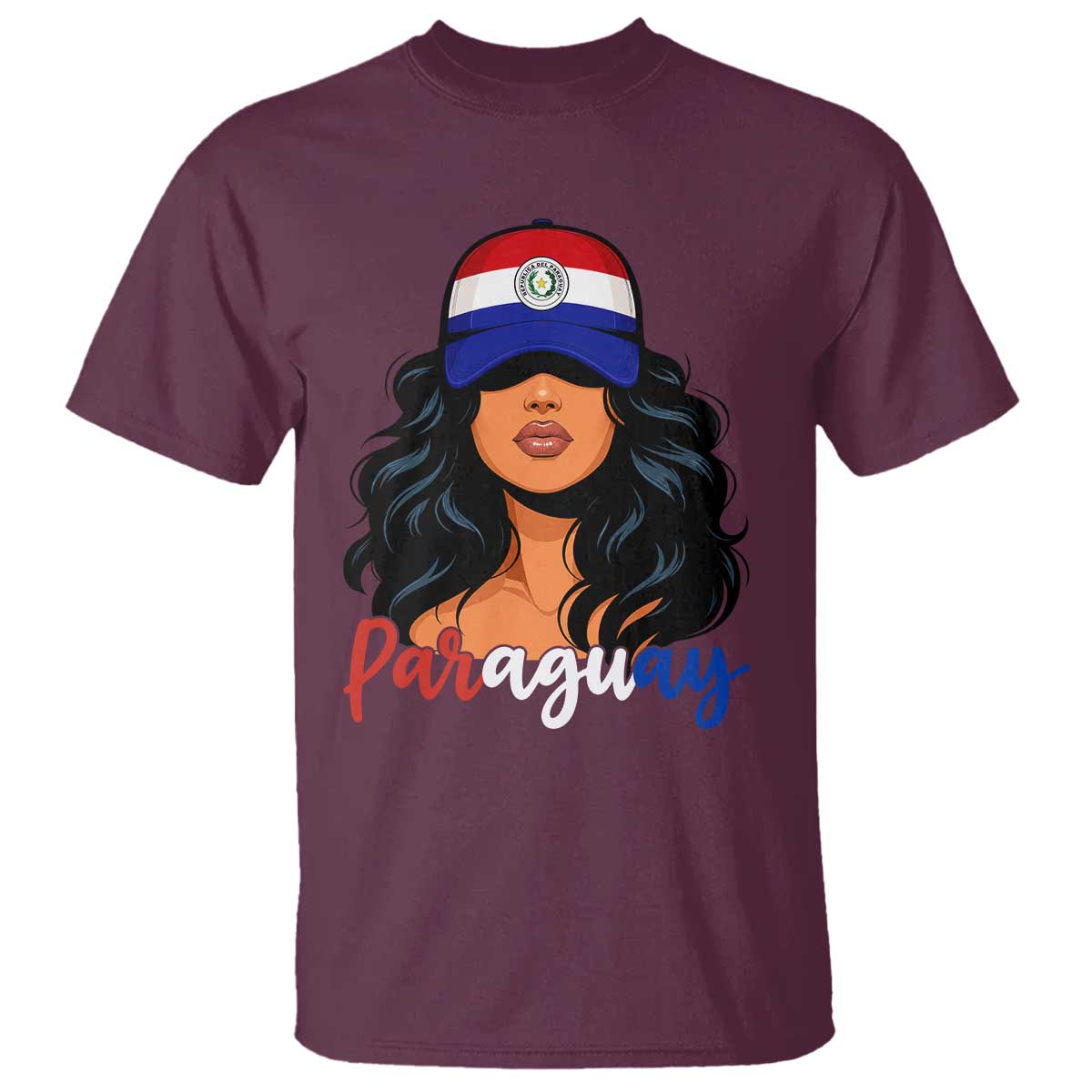 Proud Paraguayan Woman Melanin Curls Afro Latina T Shirt Paraguay Flag Roots Hispanic Heritage Pride TS02 Maroon Print Your Wear