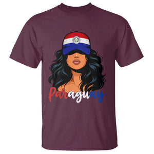 Proud Paraguayan Woman Melanin Curls Afro Latina T Shirt Paraguay Flag Roots Hispanic Heritage Pride TS02 Maroon Print Your Wear