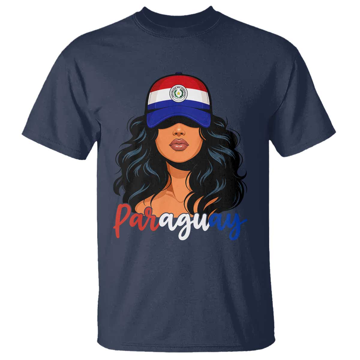 Proud Paraguayan Woman Melanin Curls Afro Latina T Shirt Paraguay Flag Roots Hispanic Heritage Pride TS02 Navy Print Your Wear