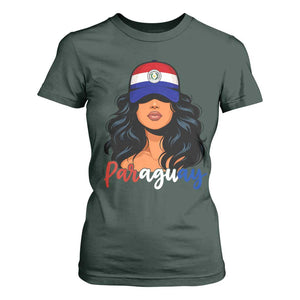 Proud Paraguayan Woman Melanin Curls Afro Latina T Shirt For Women Paraguay Flag Roots Hispanic Heritage Pride TS02 Dark Forest Green Print Your Wear