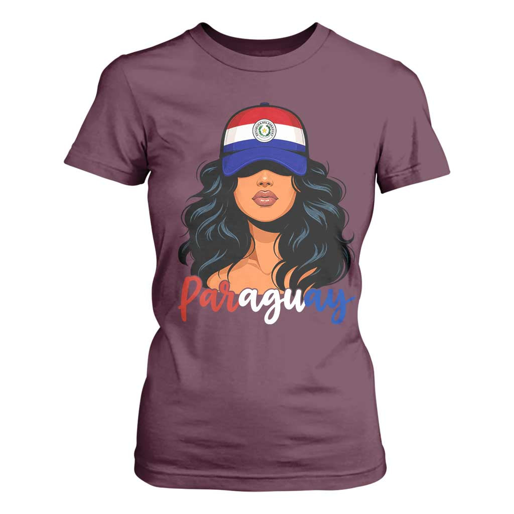 Proud Paraguayan Woman Melanin Curls Afro Latina T Shirt For Women Paraguay Flag Roots Hispanic Heritage Pride TS02 Maroon Print Your Wear