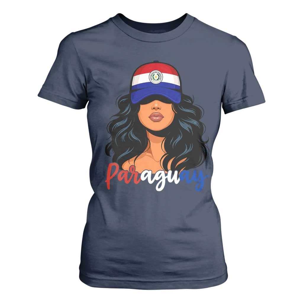 Proud Paraguayan Woman Melanin Curls Afro Latina T Shirt For Women Paraguay Flag Roots Hispanic Heritage Pride TS02 Navy Print Your Wear