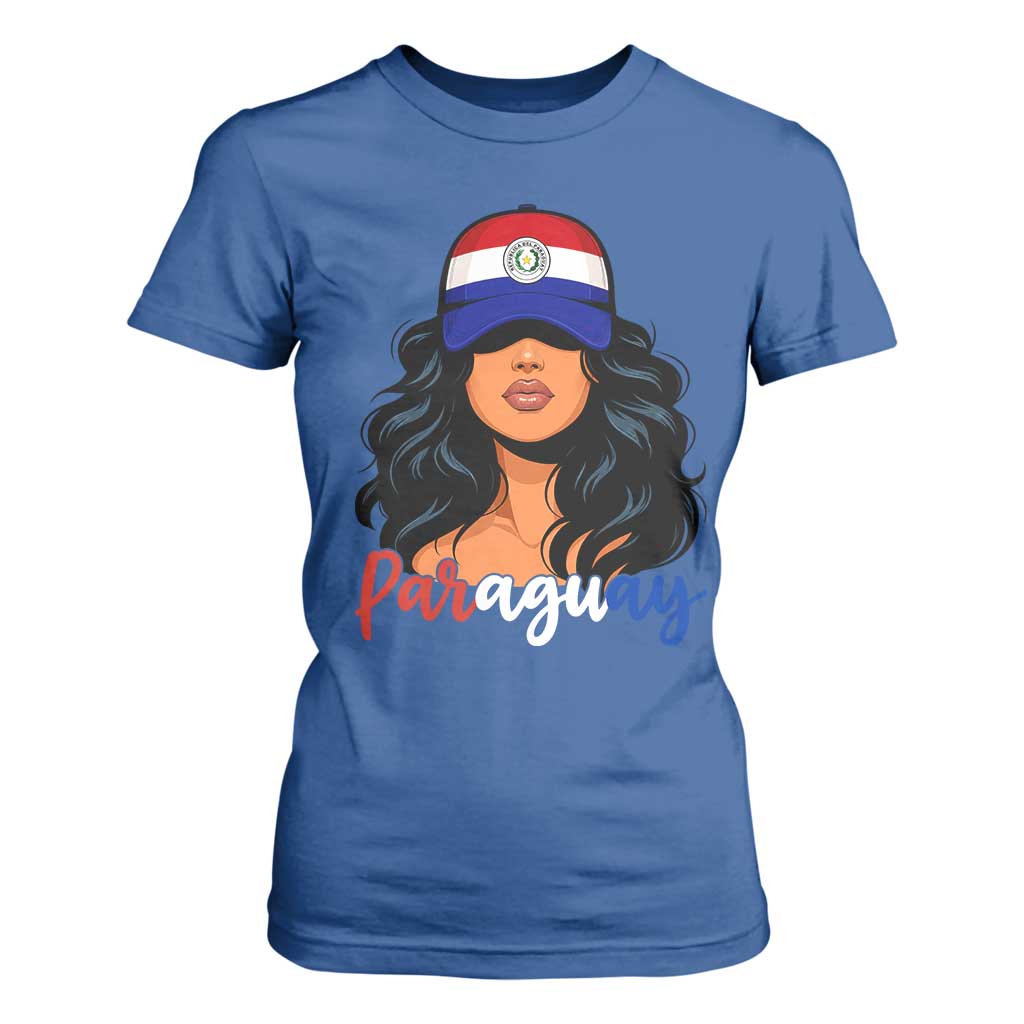 Proud Paraguayan Woman Melanin Curls Afro Latina T Shirt For Women Paraguay Flag Roots Hispanic Heritage Pride TS02 Royal Blue Print Your Wear
