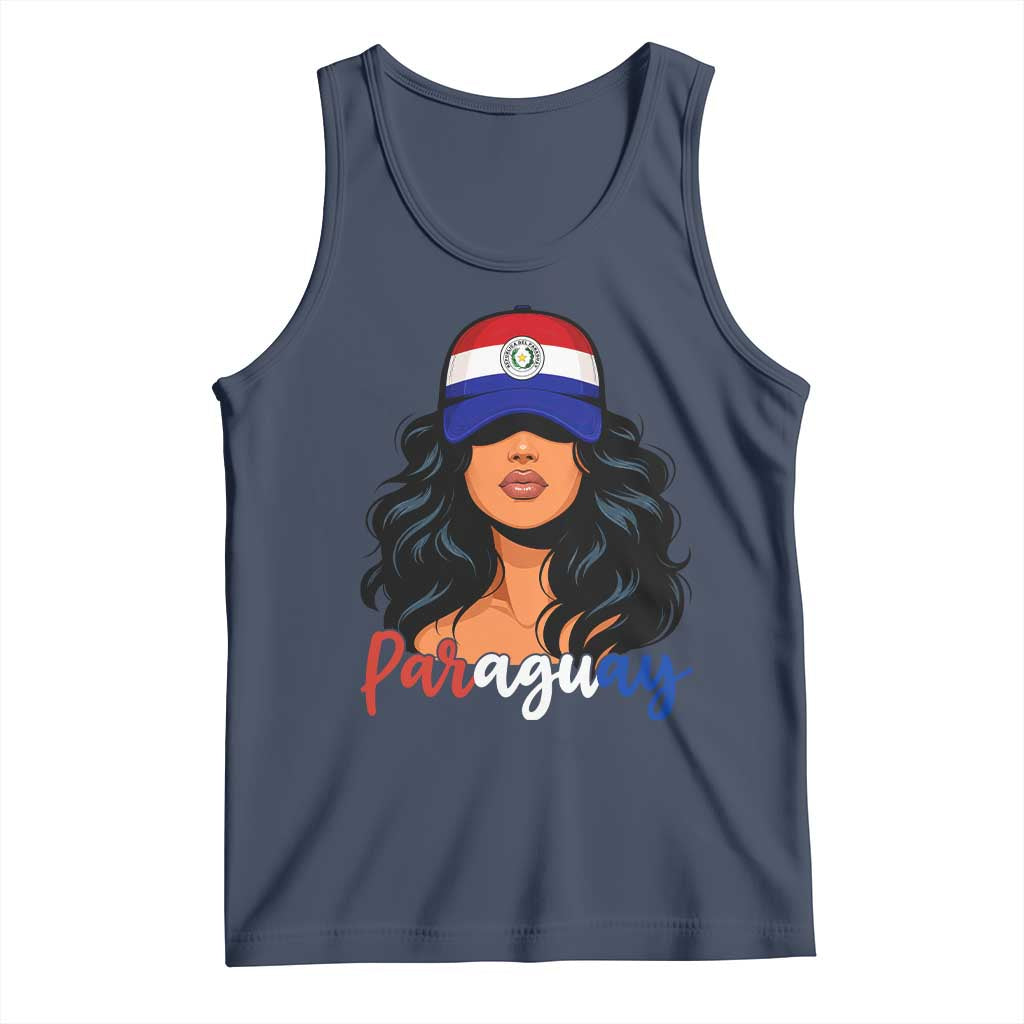 Proud Paraguayan Woman Melanin Curls Afro Latina Tank Top Paraguay Flag Roots Hispanic Heritage Pride TS02 Navy Print Your Wear