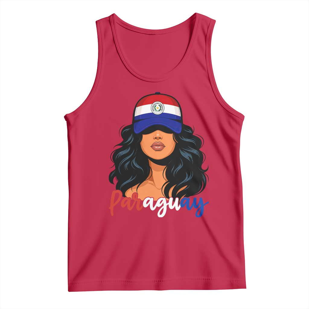 Proud Paraguayan Woman Melanin Curls Afro Latina Tank Top Paraguay Flag Roots Hispanic Heritage Pride TS02 Red Print Your Wear