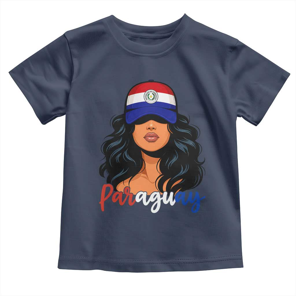 Proud Paraguayan Woman Melanin Curls Afro Latina Toddler T Shirt Paraguay Flag Roots Hispanic Heritage Pride TS02 Navy Print Your Wear
