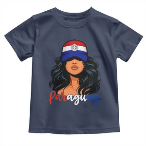 Proud Paraguayan Woman Melanin Curls Afro Latina Toddler T Shirt Paraguay Flag Roots Hispanic Heritage Pride TS02 Navy Print Your Wear
