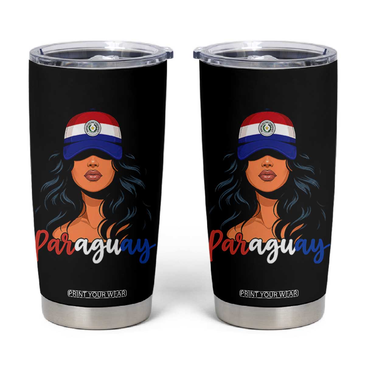 Proud Paraguayan Woman Melanin Curls Afro Latina Tumbler Cup Paraguay Flag Roots Hispanic Heritage Pride TS02 Black Print Your Wear