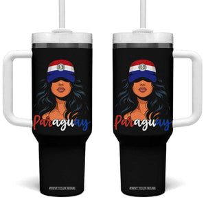 Proud Paraguayan Woman Melanin Curls Afro Latina Tumbler With Handle Paraguay Flag Roots Hispanic Heritage Pride TS02 One Size: 40 oz Black Print Your Wear