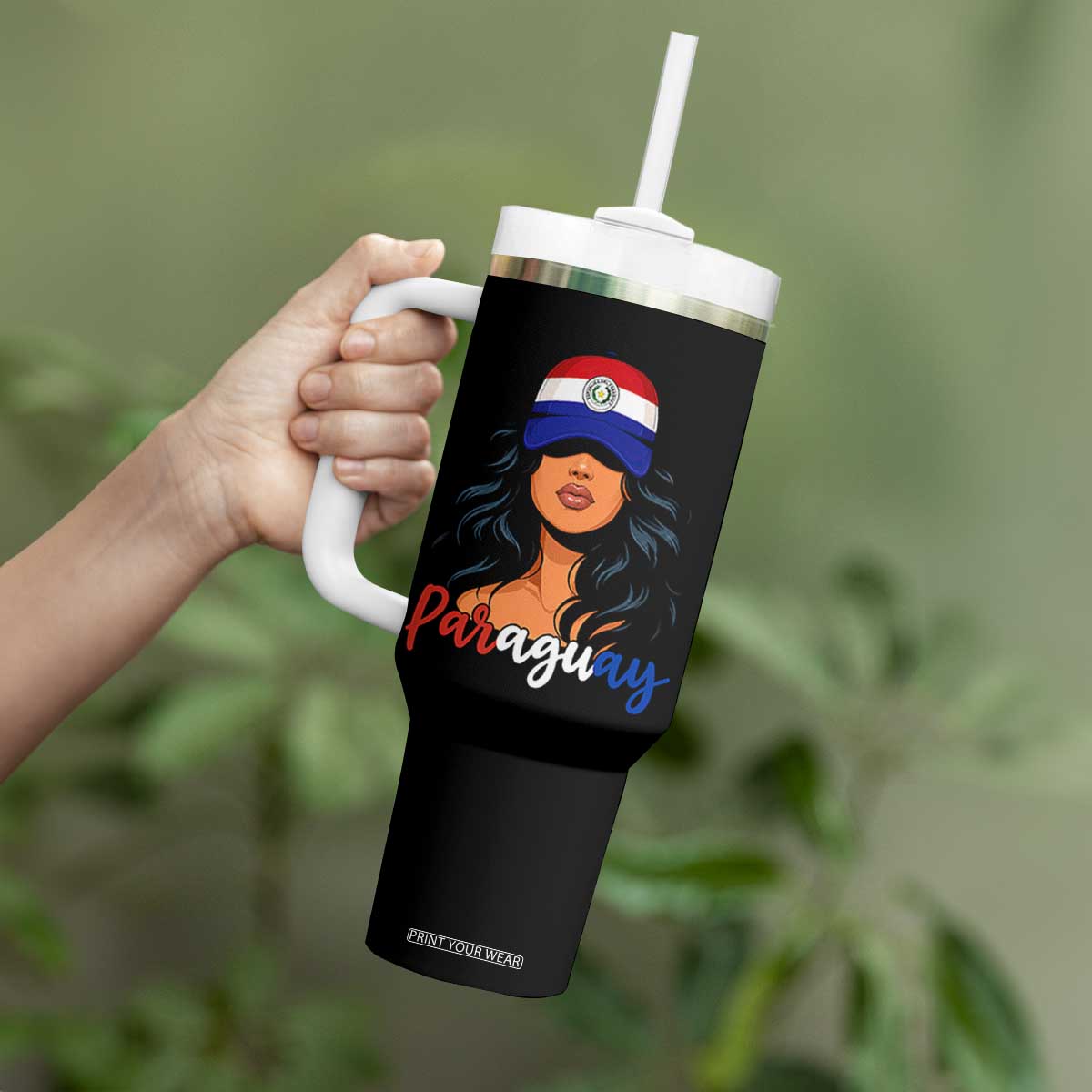 Proud Paraguayan Woman Melanin Curls Afro Latina Tumbler With Handle Paraguay Flag Roots Hispanic Heritage Pride TS02 Print Your Wear