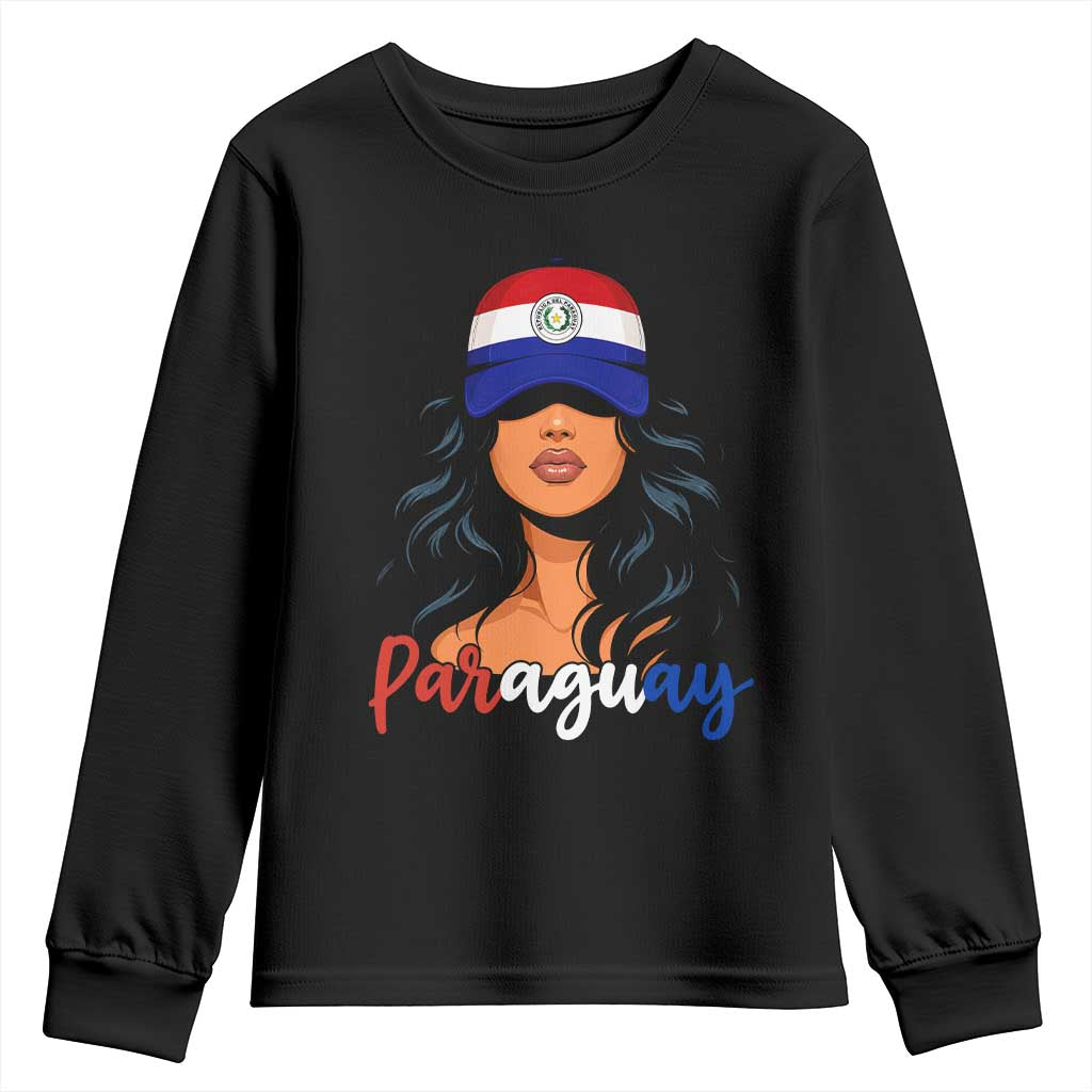 Proud Paraguayan Woman Melanin Curls Afro Latina Youth Sweatshirt Paraguay Flag Roots Hispanic Heritage Pride TS02 Black Print Your Wear