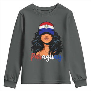 Proud Paraguayan Woman Melanin Curls Afro Latina Youth Sweatshirt Paraguay Flag Roots Hispanic Heritage Pride TS02 Dark Heather Print Your Wear