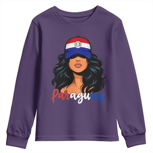 Proud Paraguayan Woman Melanin Curls Afro Latina Youth Sweatshirt Paraguay Flag Roots Hispanic Heritage Pride TS02 Purple Print Your Wear