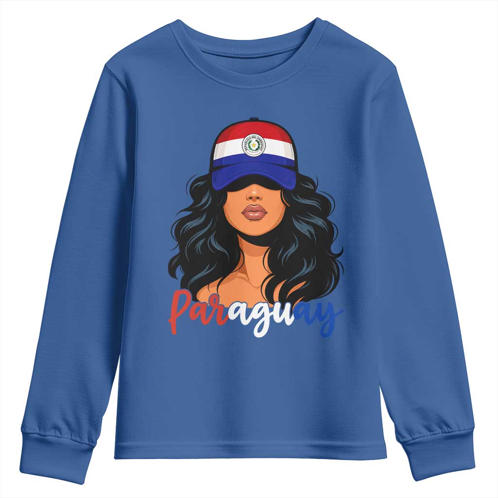 Proud Paraguayan Woman Melanin Curls Afro Latina Youth Sweatshirt Paraguay Flag Roots Hispanic Heritage Pride TS02 Royal Blue Print Your Wear