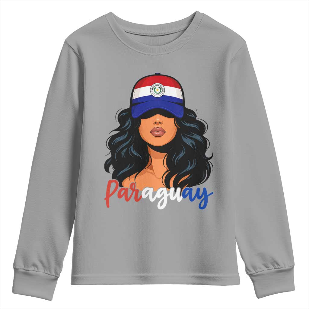 Proud Paraguayan Woman Melanin Curls Afro Latina Youth Sweatshirt Paraguay Flag Roots Hispanic Heritage Pride TS02 Sport Gray Print Your Wear