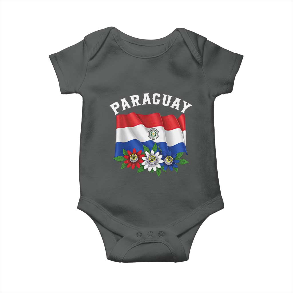 Paraguay Flag Passion Flower Mburucuya Graphic Baby Onesie Paraguaya Hispanic Latino Heritage Cultura Pride TS02 Dark Heather Print Your Wear