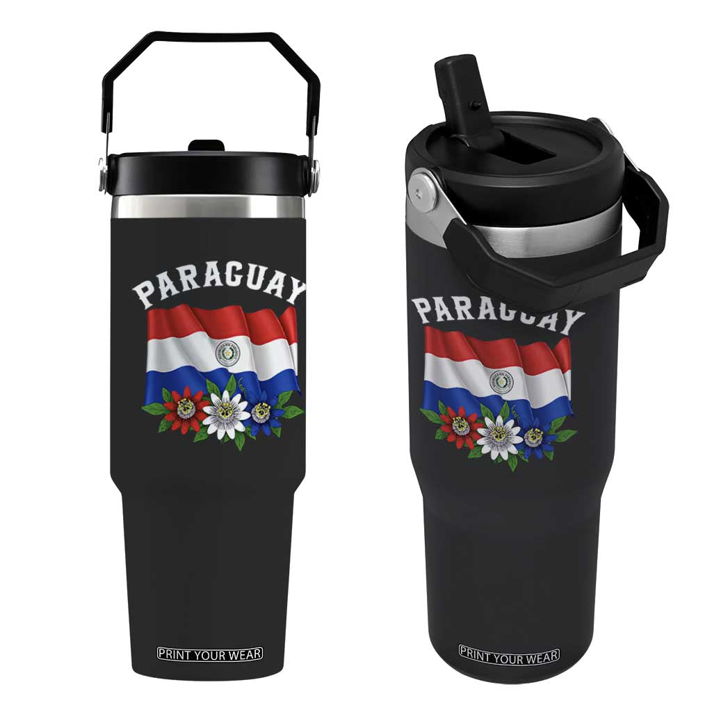 Paraguay Flag Passion Flower Mburucuya Graphic Flip Straw Tumbler Paraguaya Hispanic Latino Heritage Cultura Pride TS02 One Size: 30 oz Black Print Your Wear