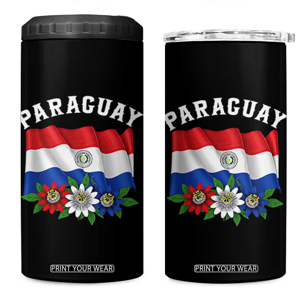 Paraguay Flag Passion Flower Mburucuya Graphic 4 in 1 Can Cooler Tumbler Paraguaya Hispanic Latino Heritage Cultura Pride TS02 One Size: 16 oz Black Print Your Wear
