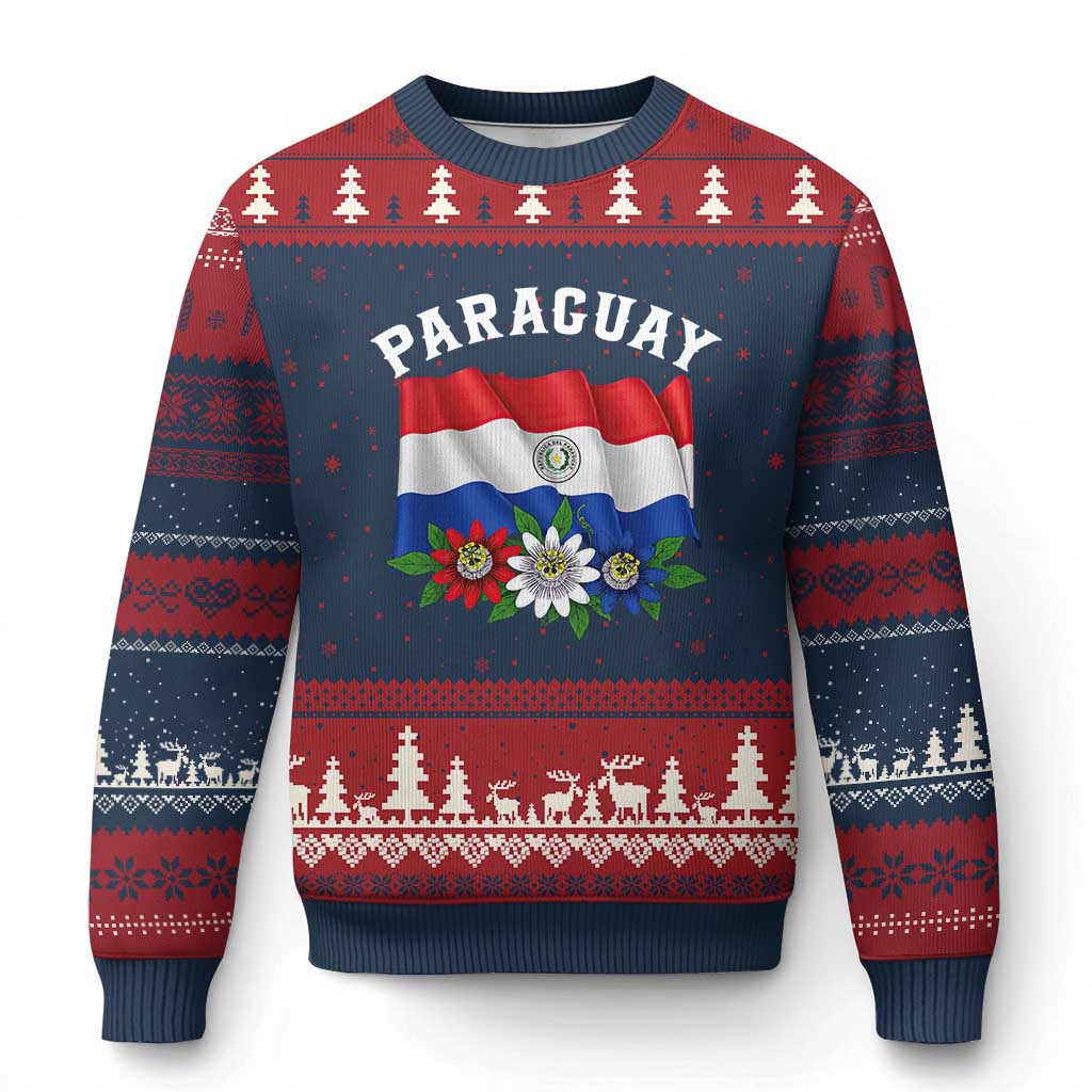 Paraguay Flag Passion Flower Mburucuya Graphic Ugly Christmas Sweater Paraguaya Hispanic Latino Heritage Cultura Pride TS02 Navy Red Print Your Wear