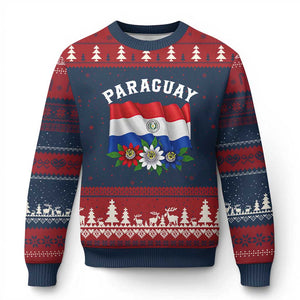 Paraguay Flag Passion Flower Mburucuya Graphic Ugly Christmas Sweater Paraguaya Hispanic Latino Heritage Cultura Pride TS02 Navy Red Print Your Wear