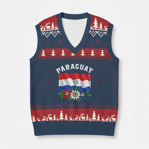 Paraguay Flag Passion Flower Mburucuya Graphic V-Neck Knit Sweater Vest Paraguaya Hispanic Latino Heritage Cultura Pride TS02 Navy Red Print Your Wear