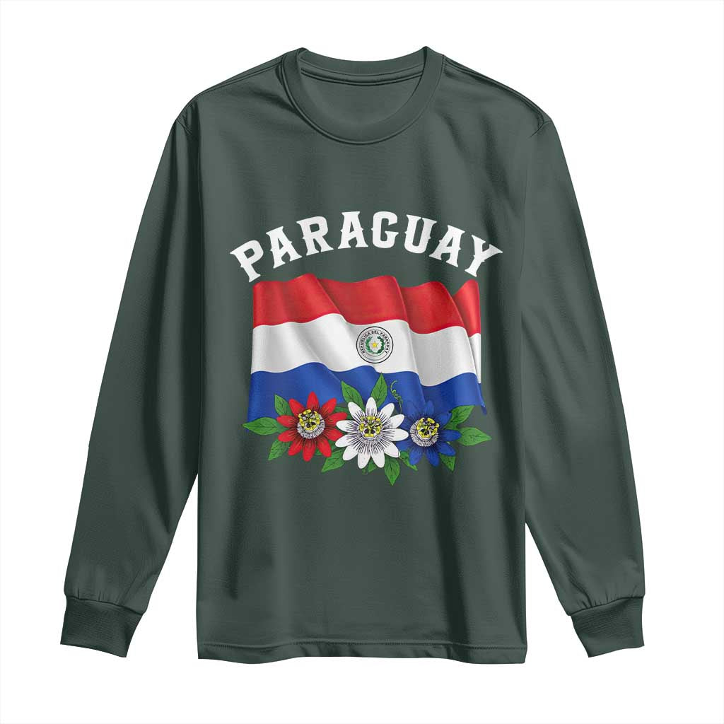 Paraguay Flag Passion Flower Mburucuya Graphic Long Sleeve Shirt Paraguaya Hispanic Latino Heritage Cultura Pride TS02 Dark Forest Green Print Your Wear