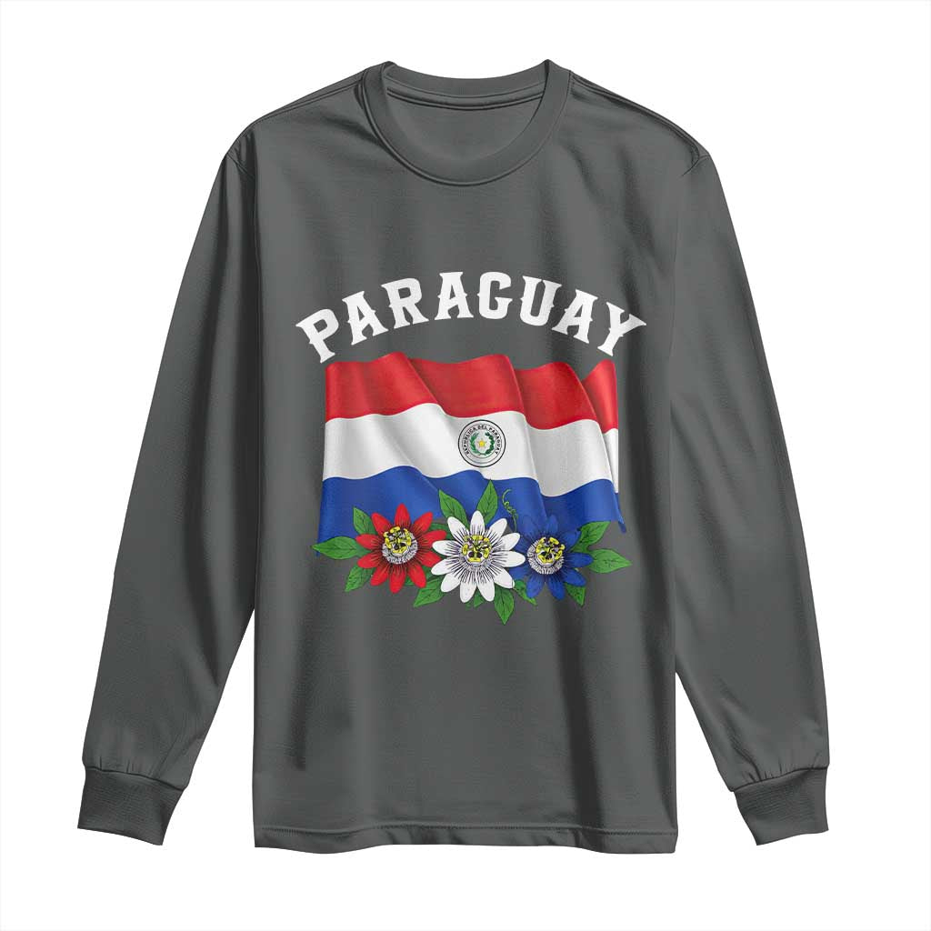 Paraguay Flag Passion Flower Mburucuya Graphic Long Sleeve Shirt Paraguaya Hispanic Latino Heritage Cultura Pride TS02 S Dark Heather Print Your Wear