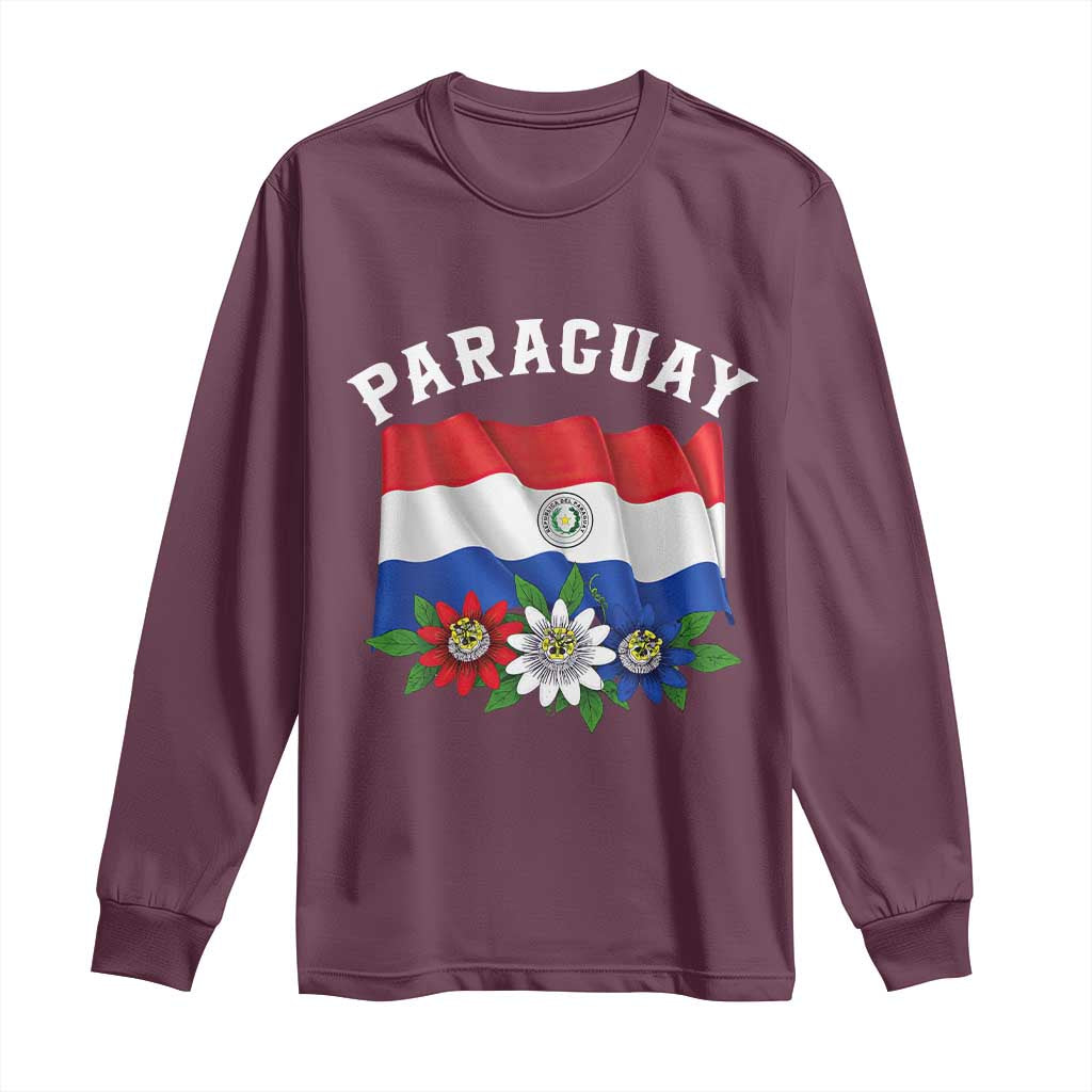 Paraguay Flag Passion Flower Mburucuya Graphic Long Sleeve Shirt Paraguaya Hispanic Latino Heritage Cultura Pride TS02 Maroon Print Your Wear