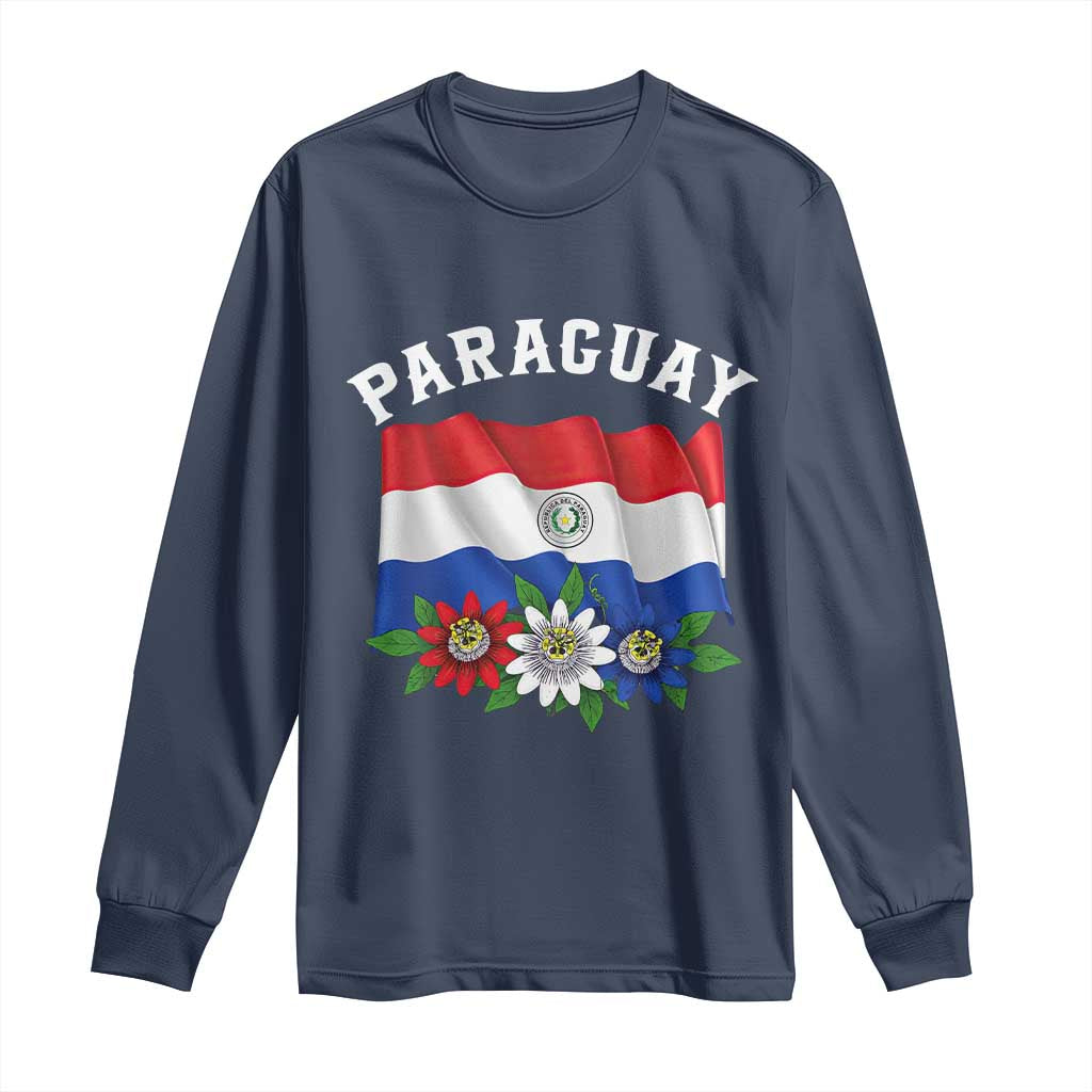 Paraguay Flag Passion Flower Mburucuya Graphic Long Sleeve Shirt Paraguaya Hispanic Latino Heritage Cultura Pride TS02 Navy Print Your Wear