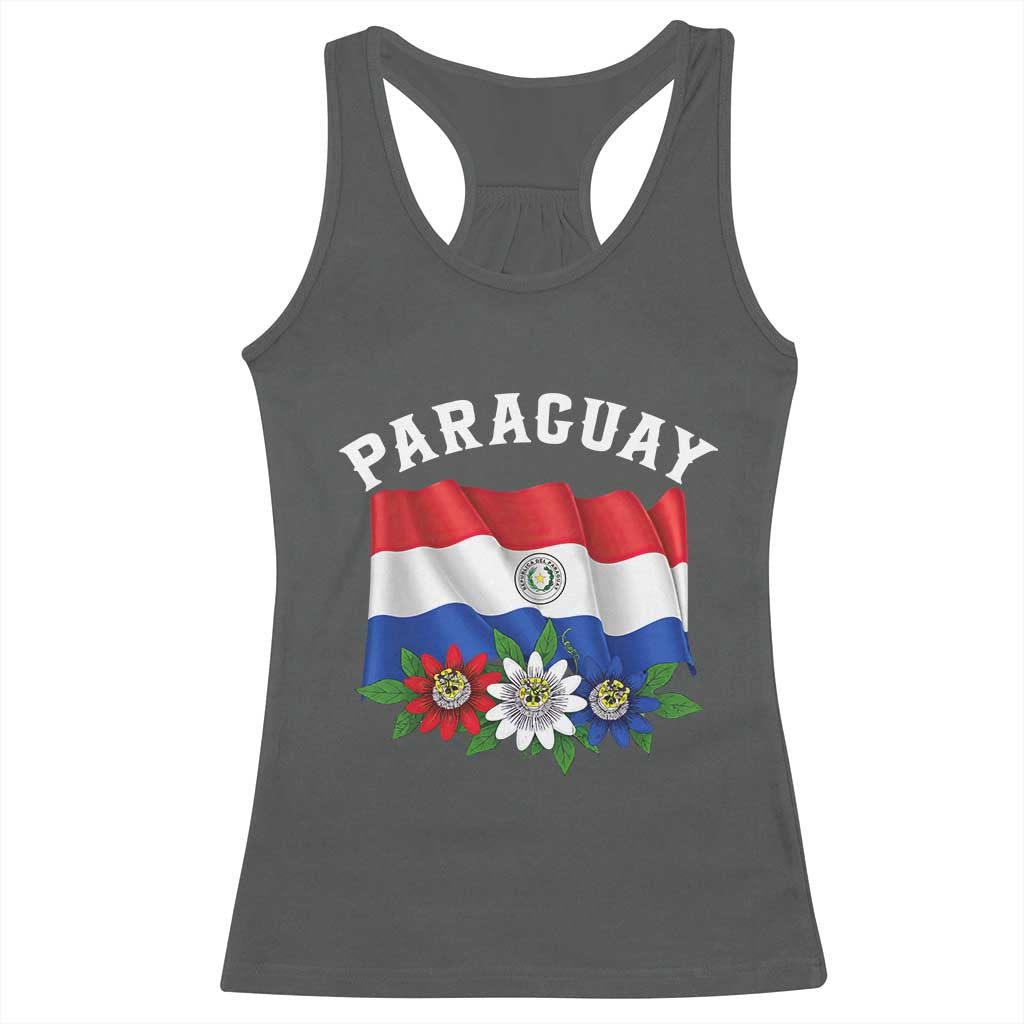 Paraguay Flag Passion Flower Mburucuya Graphic Racerback Tank Top Paraguaya Hispanic Latino Heritage Cultura Pride TS02 Dark Heather Print Your Wear