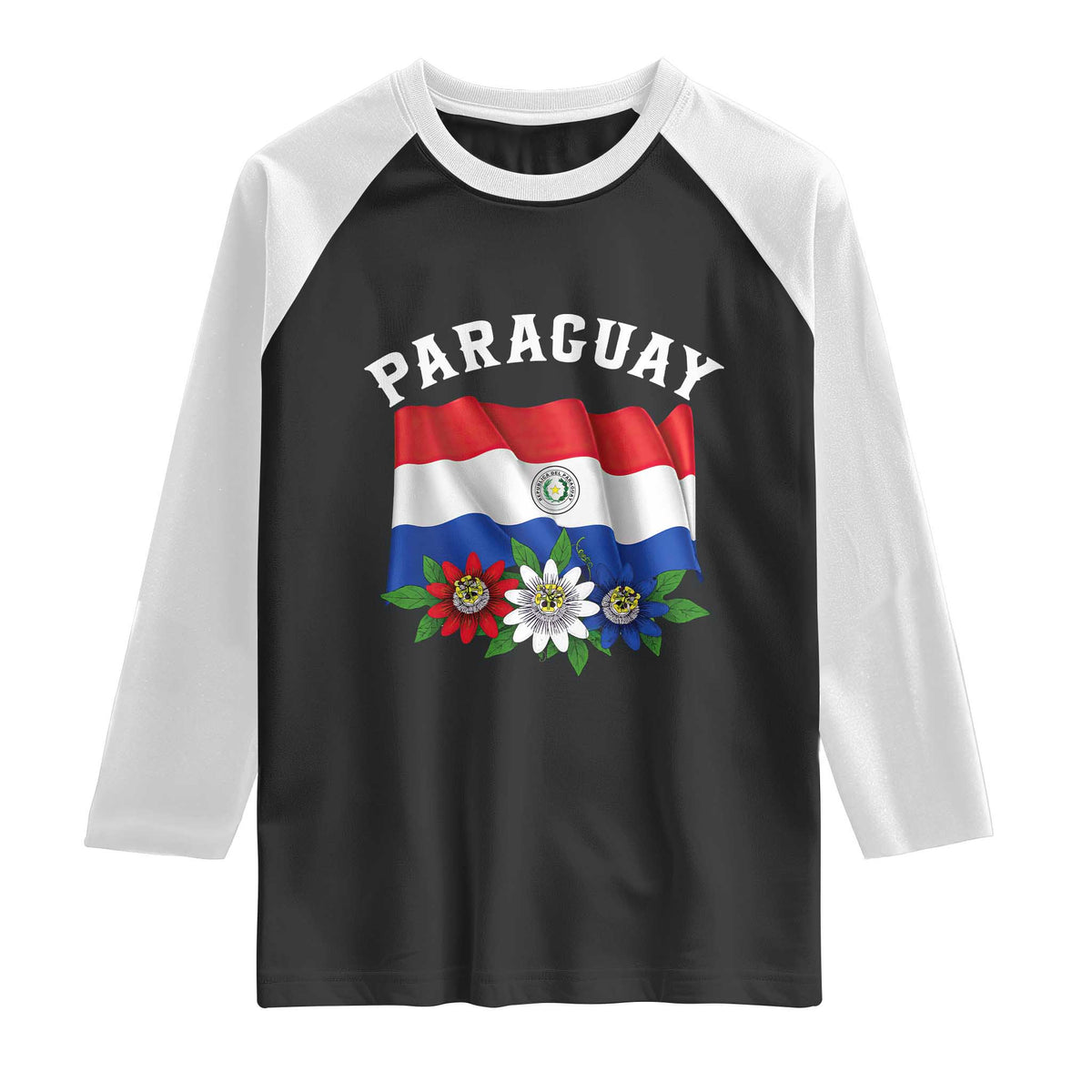 Paraguay Flag Passion Flower Mburucuya Graphic Raglan Shirt Paraguaya Hispanic Latino Heritage Cultura Pride TS02 Black White Print Your Wear