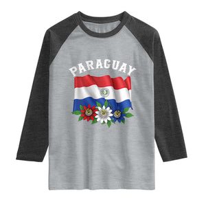 Paraguay Flag Passion Flower Mburucuya Graphic Raglan Shirt Paraguaya Hispanic Latino Heritage Cultura Pride TS02 Heather Gray Heather Charcoal Print Your Wear