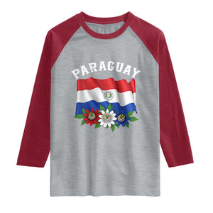 Paraguay Flag Passion Flower Mburucuya Graphic Raglan Shirt Paraguaya Hispanic Latino Heritage Cultura Pride TS02 Heather Gray Heather Red Print Your Wear