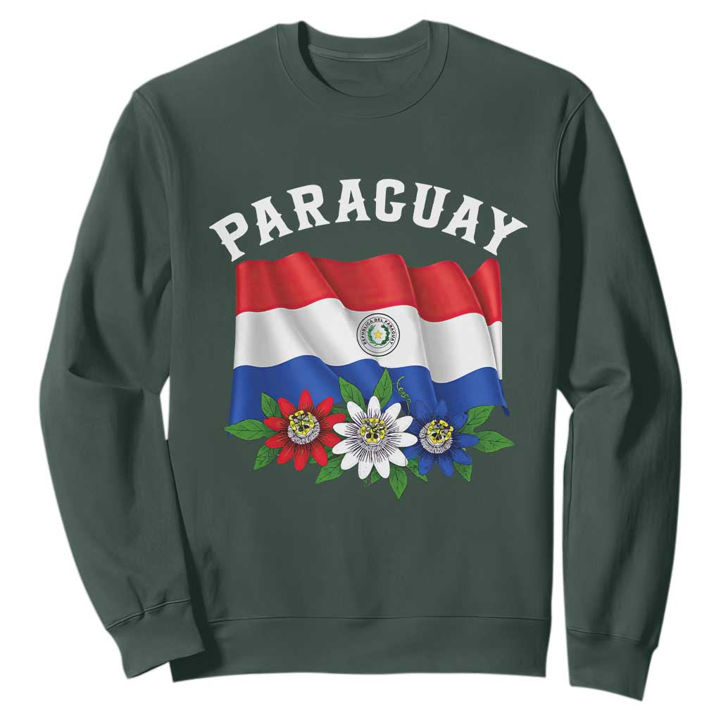 Paraguay Flag Passion Flower Mburucuya Graphic Sweatshirt Paraguaya Hispanic Latino Heritage Cultura Pride TS02 Dark Forest Green Print Your Wear