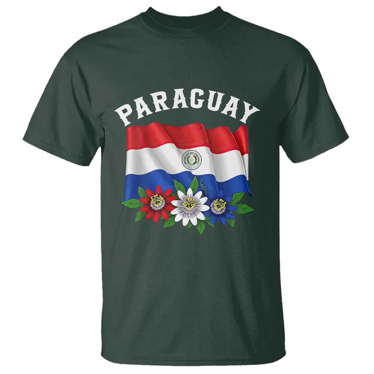 Paraguay Flag Passion Flower Mburucuya Graphic T Shirt Paraguaya Hispanic Latino Heritage Cultura Pride TS02 Dark Forest Green Print Your Wear
