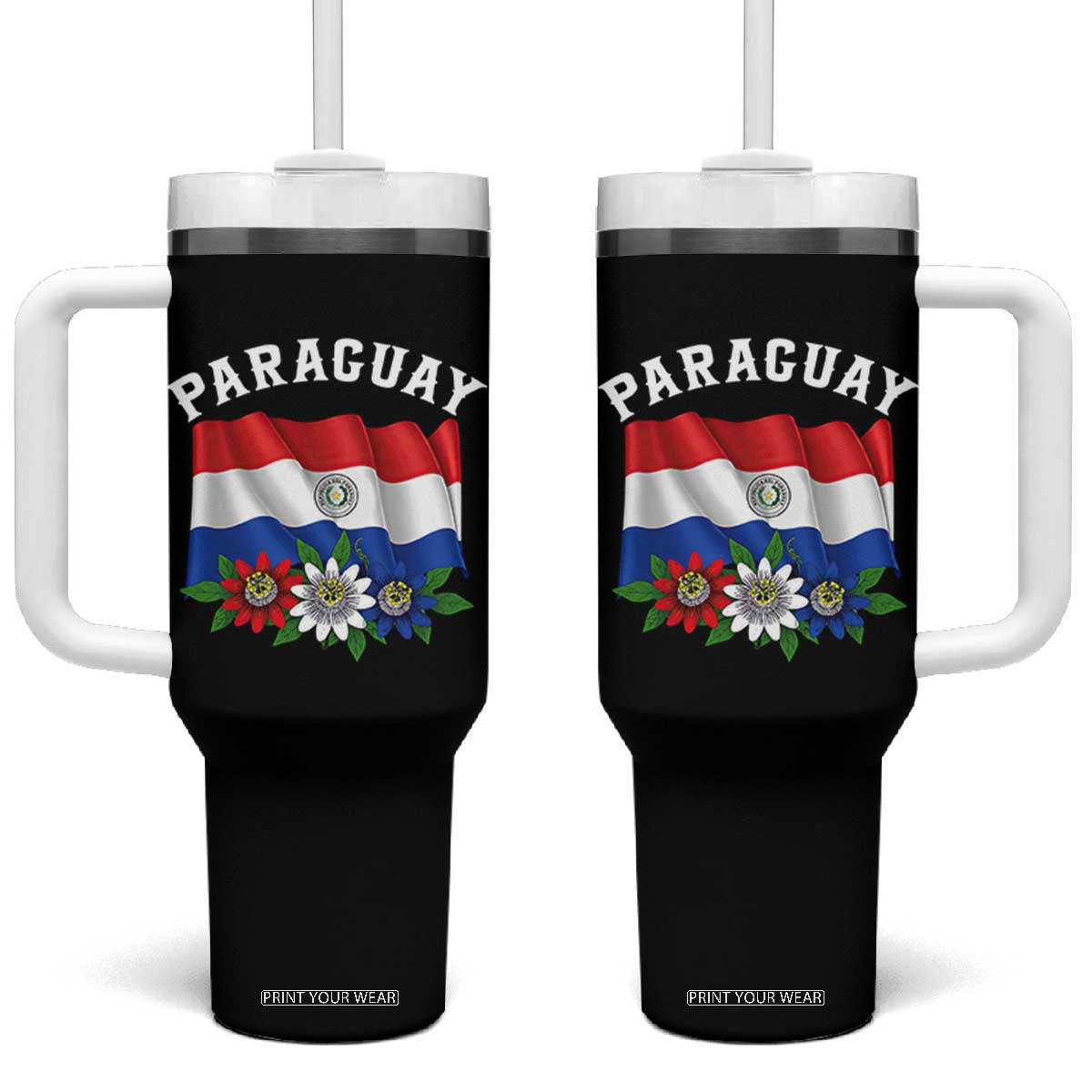 Paraguay Flag Passion Flower Mburucuya Graphic Tumbler With Handle Paraguaya Hispanic Latino Heritage Cultura Pride TS02 One Size: 40 oz Black Print Your Wear