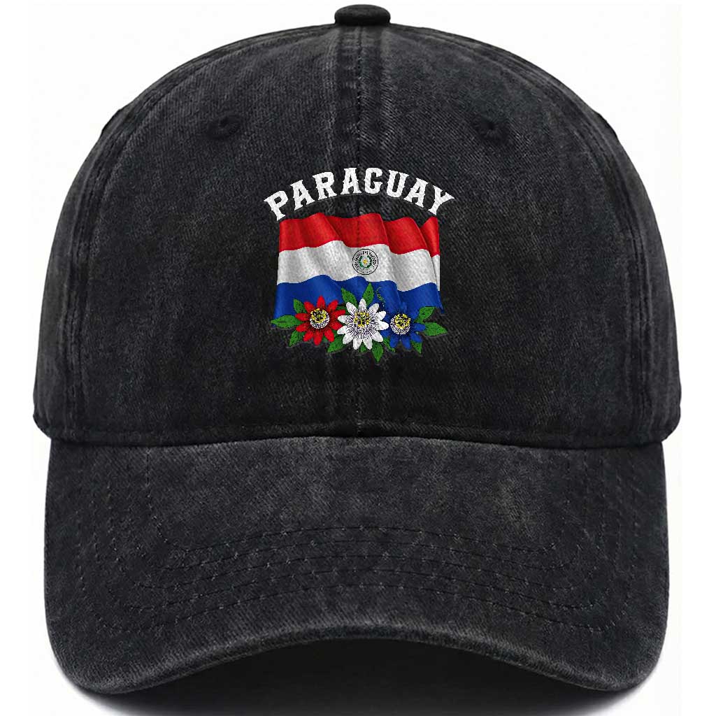 Paraguay Flag Passion Flower Mburucuya Graphic Washed Cotton Baseball Cap Paraguaya Hispanic Latino Heritage Cultura Pride TS02 Print Your Wear