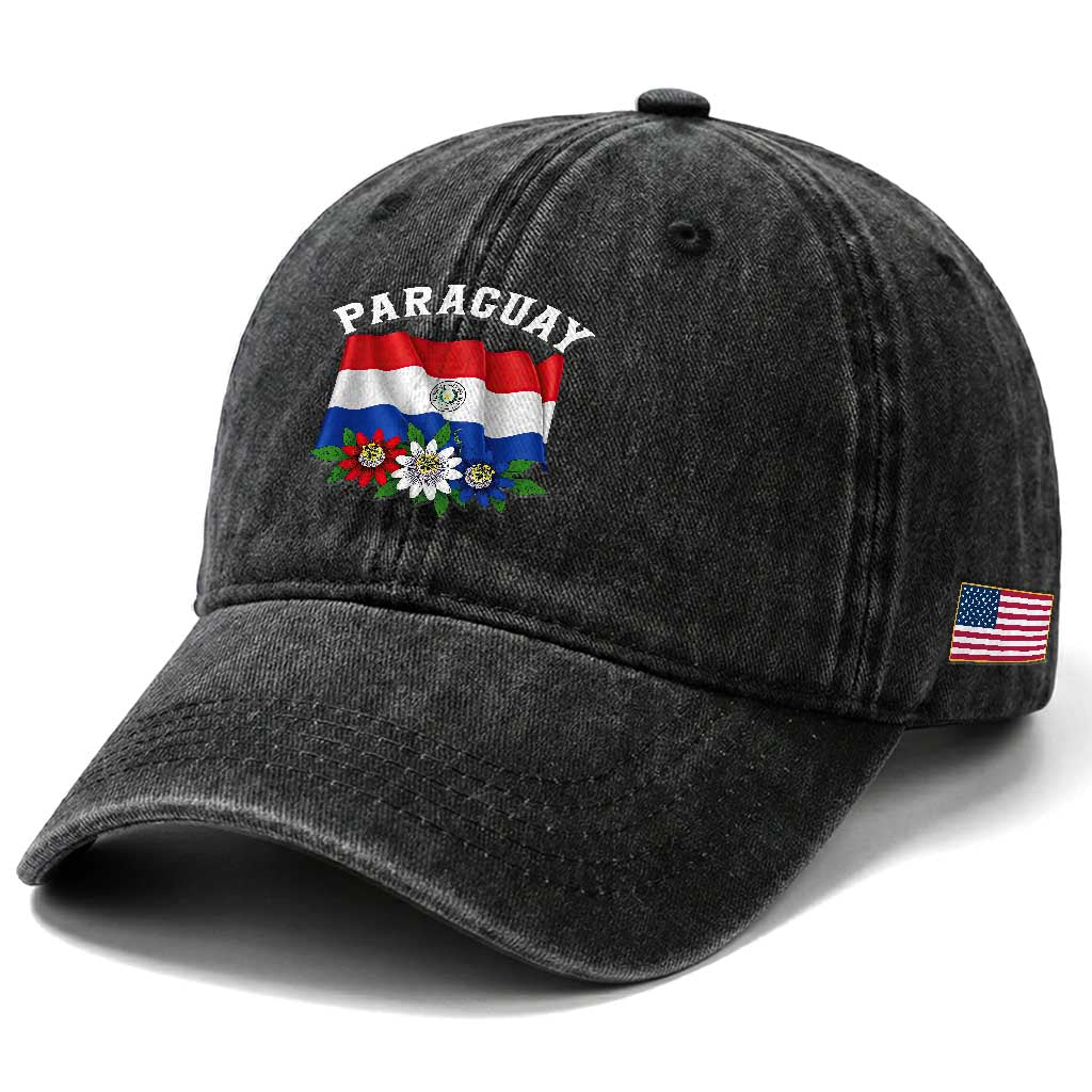 Paraguay Flag Passion Flower Mburucuya Graphic Washed Cotton Baseball Cap Paraguaya Hispanic Latino Heritage Cultura Pride TS02 Print Your Wear