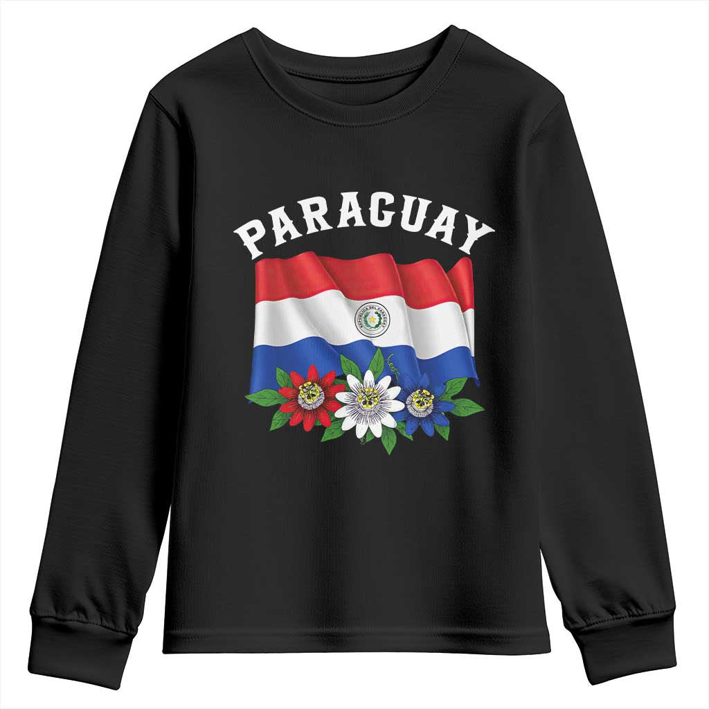 Paraguay Flag Passion Flower Mburucuya Graphic Youth Sweatshirt Paraguaya Hispanic Latino Heritage Cultura Pride TS02 Black Print Your Wear
