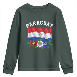Paraguay Flag Passion Flower Mburucuya Graphic Youth Sweatshirt Paraguaya Hispanic Latino Heritage Cultura Pride TS02 Dark Forest Green Print Your Wear