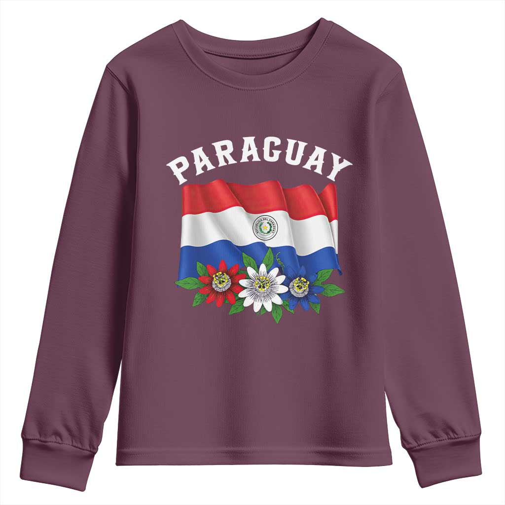 Paraguay Flag Passion Flower Mburucuya Graphic Youth Sweatshirt Paraguaya Hispanic Latino Heritage Cultura Pride TS02 Maroon Print Your Wear