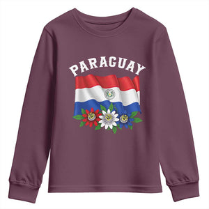 Paraguay Flag Passion Flower Mburucuya Graphic Youth Sweatshirt Paraguaya Hispanic Latino Heritage Cultura Pride TS02 Maroon Print Your Wear