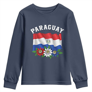 Paraguay Flag Passion Flower Mburucuya Graphic Youth Sweatshirt Paraguaya Hispanic Latino Heritage Cultura Pride TS02 Navy Print Your Wear
