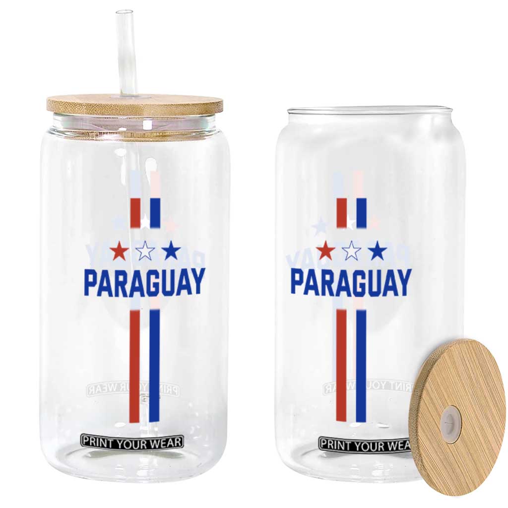 Paraguay Flag Soccer Jersey Style Graphic Glass Can Patriotic Paraguaya Pride Football Fans Sports Spirit TS02 Print Your Wear