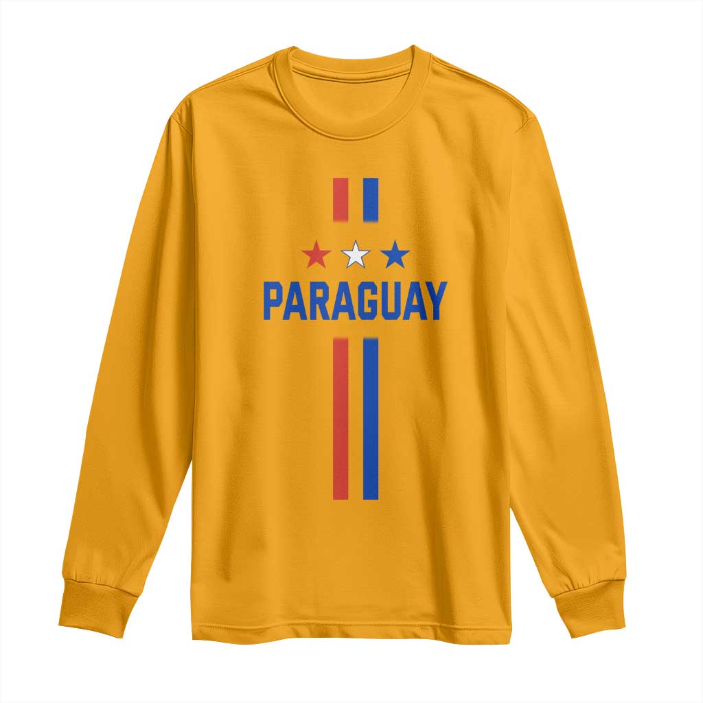 Paraguay Flag Soccer Jersey Style Graphic Long Sleeve Shirt Patriotic Paraguaya Pride Football Fans Sports Spirit TS02 Gold Print Your Wear