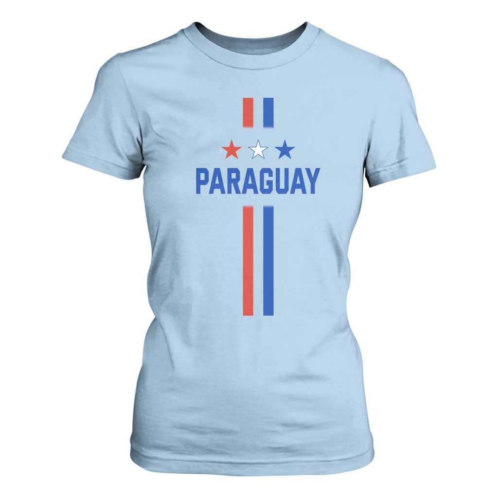 Paraguay Flag Soccer Jersey Style Graphic T Shirt For Women Patriotic Paraguaya Pride Football Fans Sports Spirit TS02 Light Blue Print Your Wear