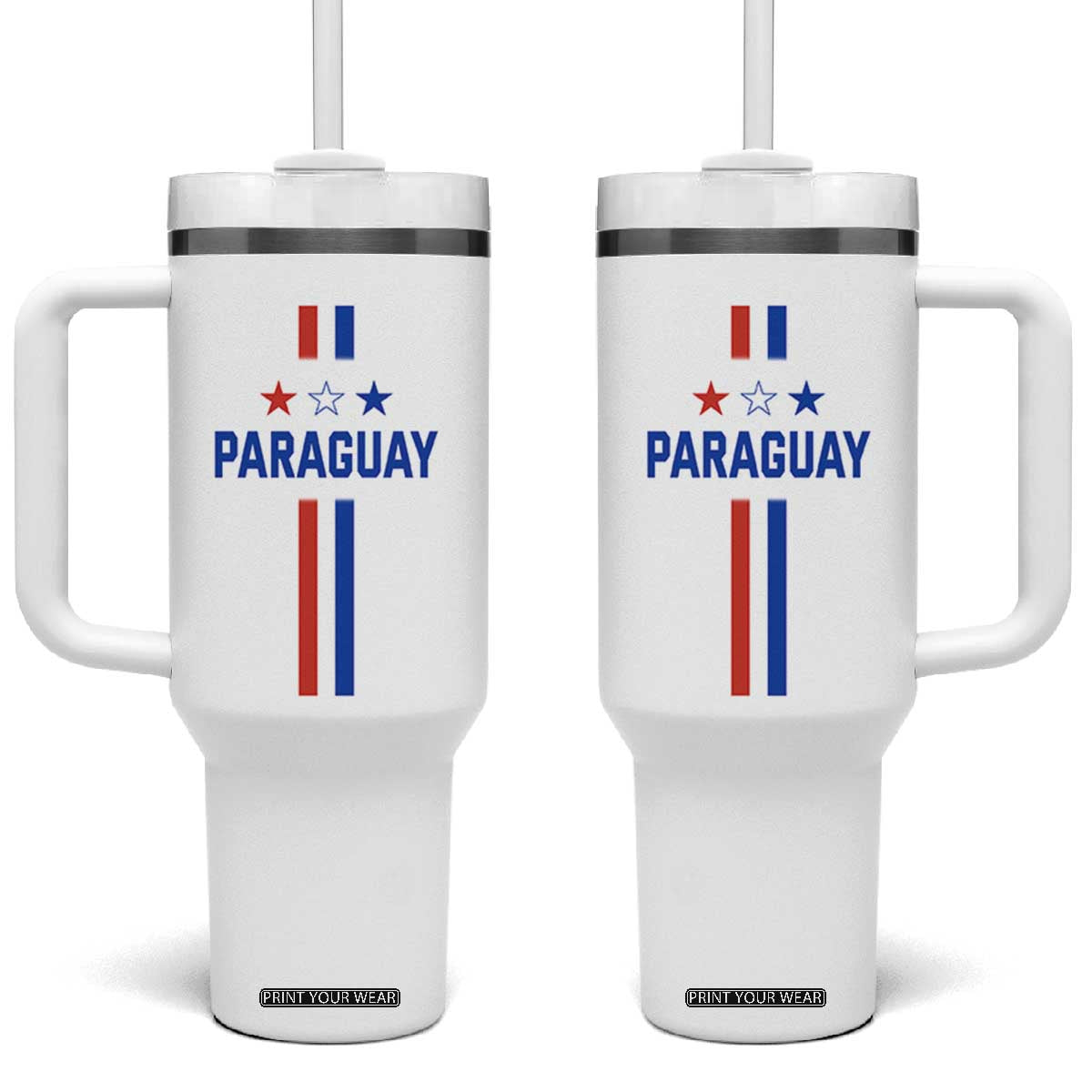 Paraguay Flag Soccer Jersey Style Graphic Tumbler With Handle Patriotic Paraguaya Pride Football Fans Sports Spirit TS02 One Size: 40 oz White Print Your Wear