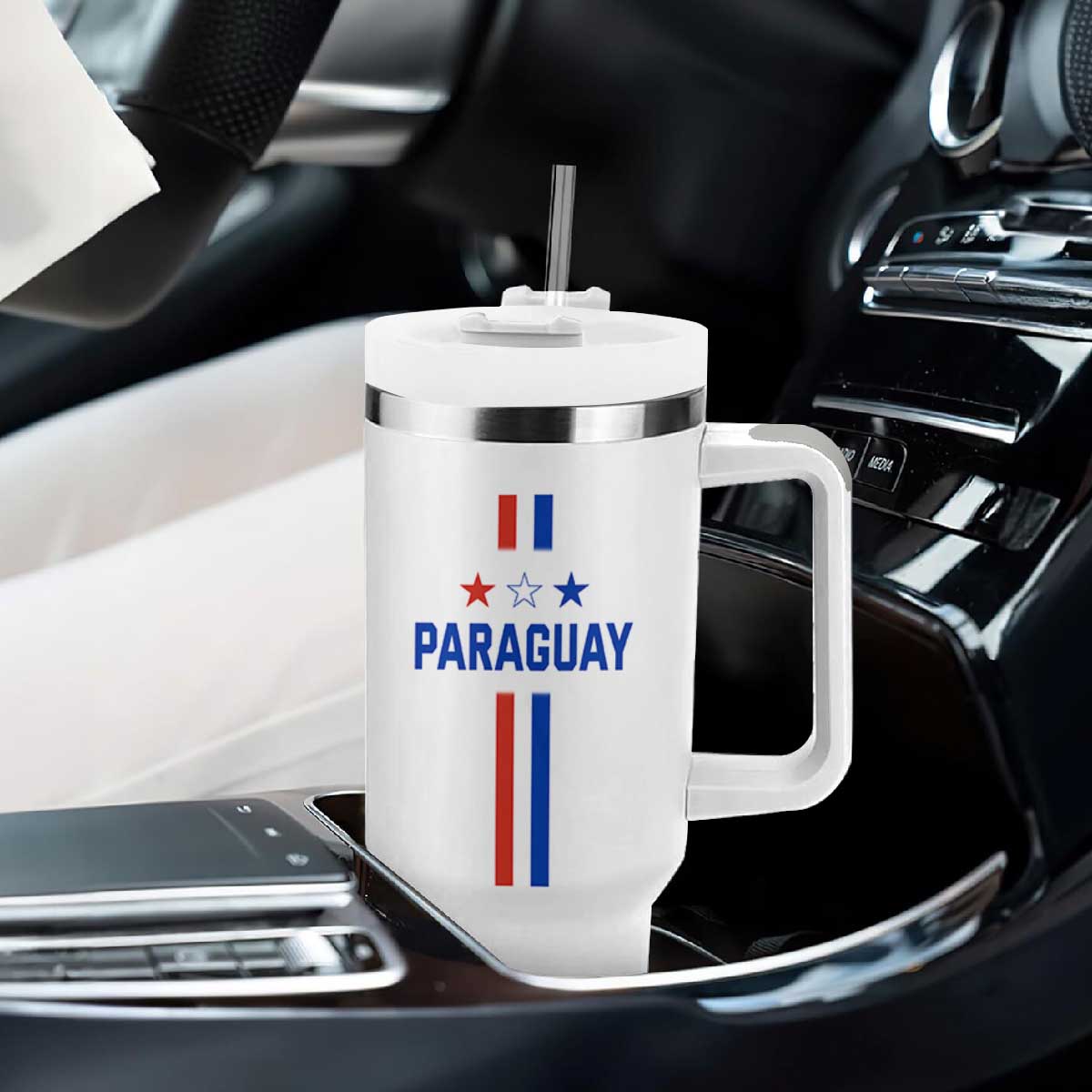 Paraguay Flag Soccer Jersey Style Graphic Tumbler With Handle Patriotic Paraguaya Pride Football Fans Sports Spirit TS02 Print Your Wear