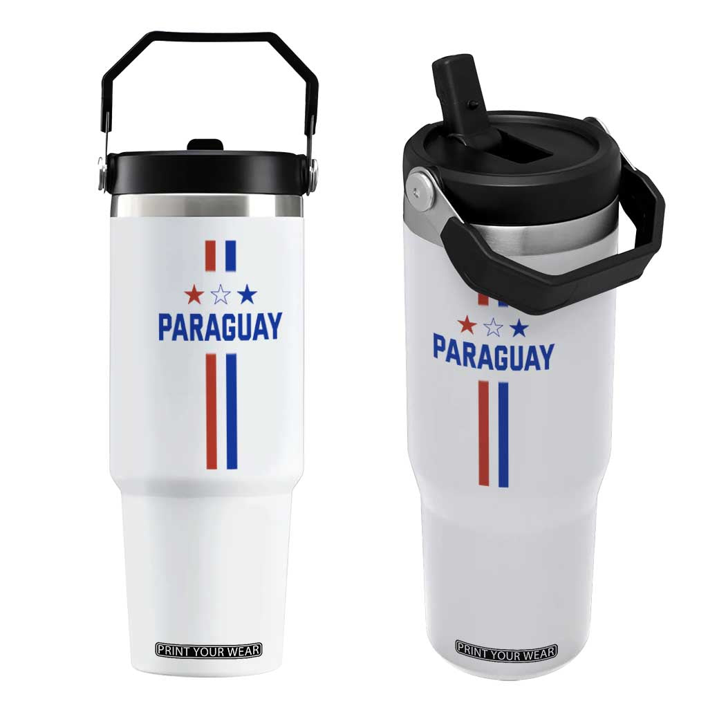 Paraguay Flag Soccer Jersey Style Graphic Flip Straw Tumbler Patriotic Paraguaya Pride Football Fans Sports Spirit TS02 One Size: 30 oz White Print Your Wear